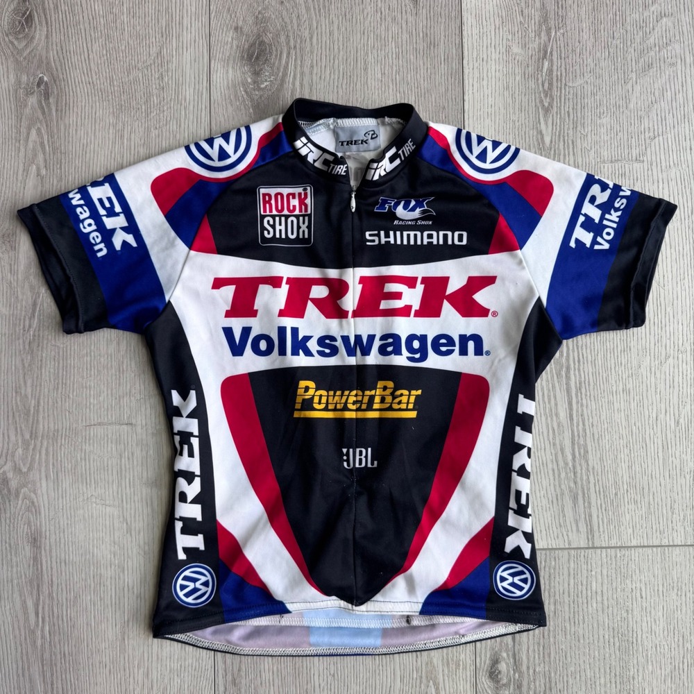 Vintage Trek Volkswagen Cycling Jersey RockShox Shimano PowerBar Kids L 10-12